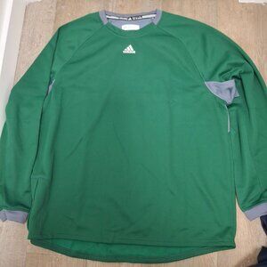 Adidas Mens 2XL Green & Gray Long Sleeve Pullover Athletic Dugout Fleece Shirt